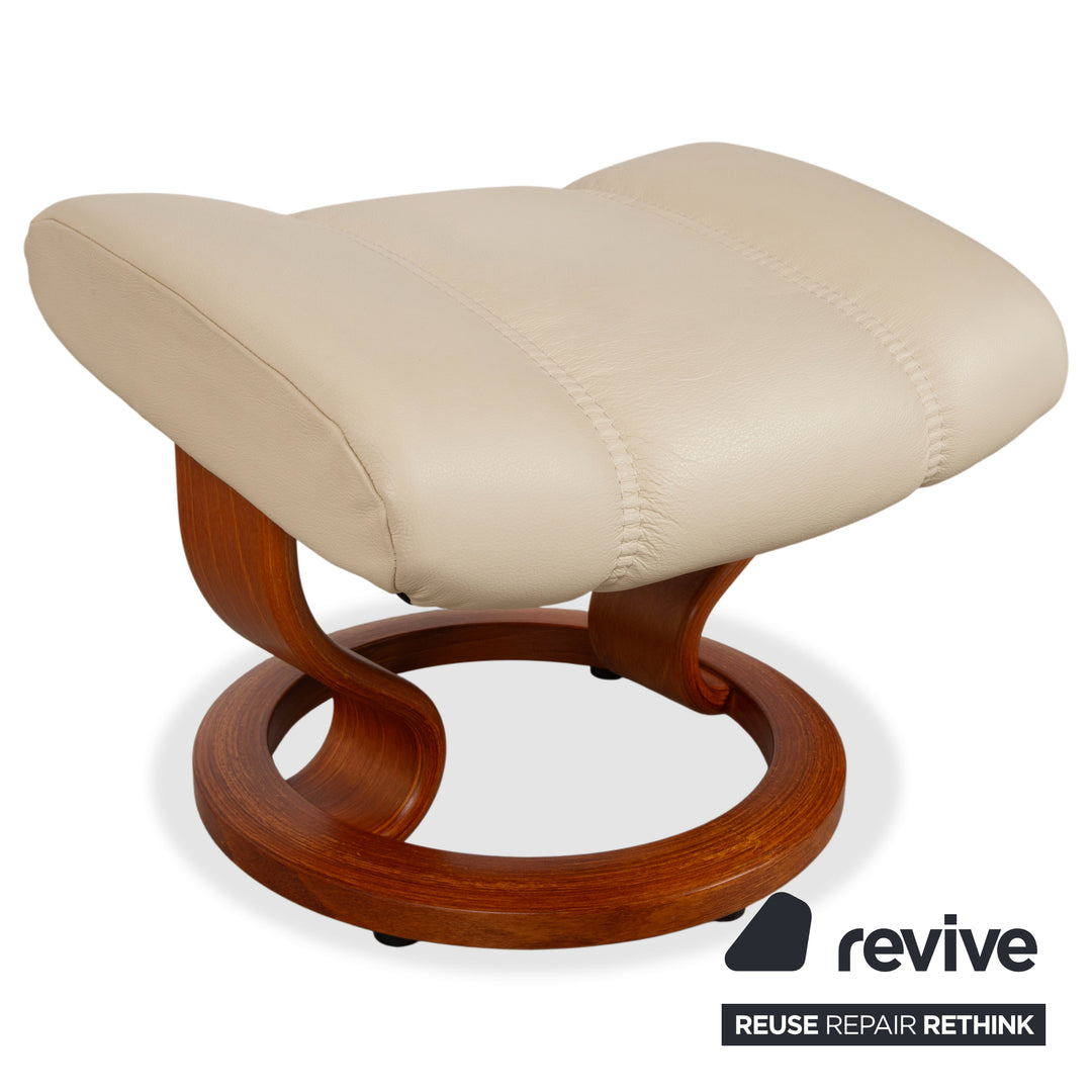Fauteuil Stressless Consul en cuir crème beige avec pouf fonction manuelle relaxation
