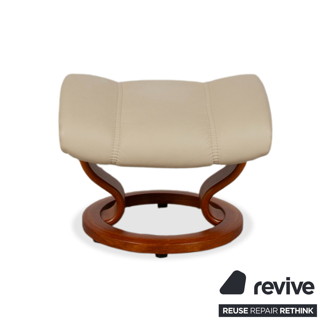 Fauteuil Stressless Consul en cuir crème beige avec pouf fonction manuelle relaxation