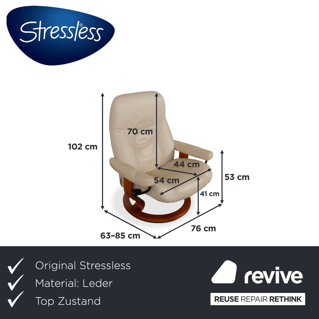 Fauteuil Stressless Consul en cuir crème beige avec pouf fonction manuelle relaxation