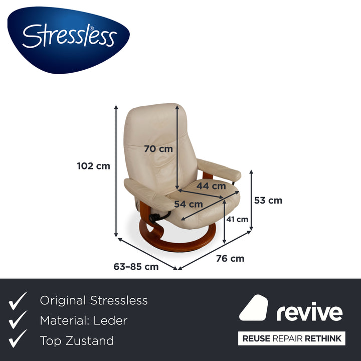 Fauteuil Stressless Consul en cuir crème beige avec pouf fonction manuelle relaxation