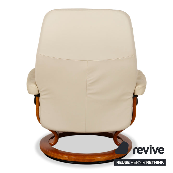 Fauteuil Stressless Consul en cuir crème beige avec pouf fonction manuelle relaxation