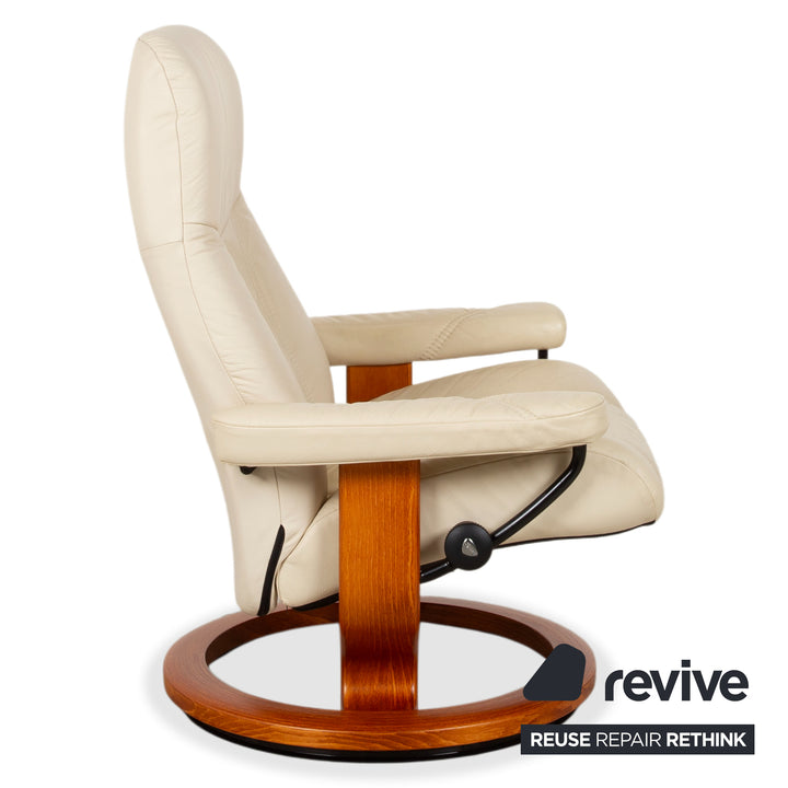 Fauteuil Stressless Consul en cuir crème beige avec pouf fonction manuelle relaxation