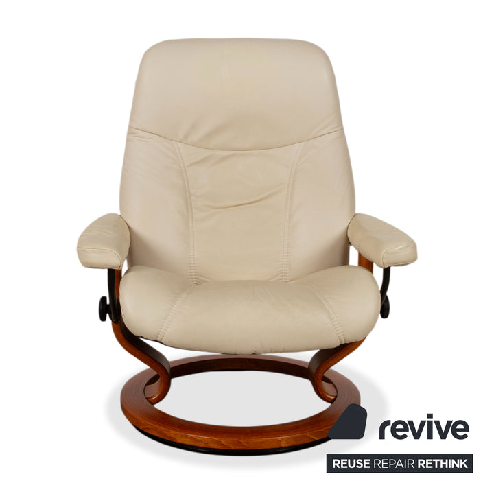 Fauteuil Stressless Consul en cuir crème beige avec pouf fonction manuelle relaxation
