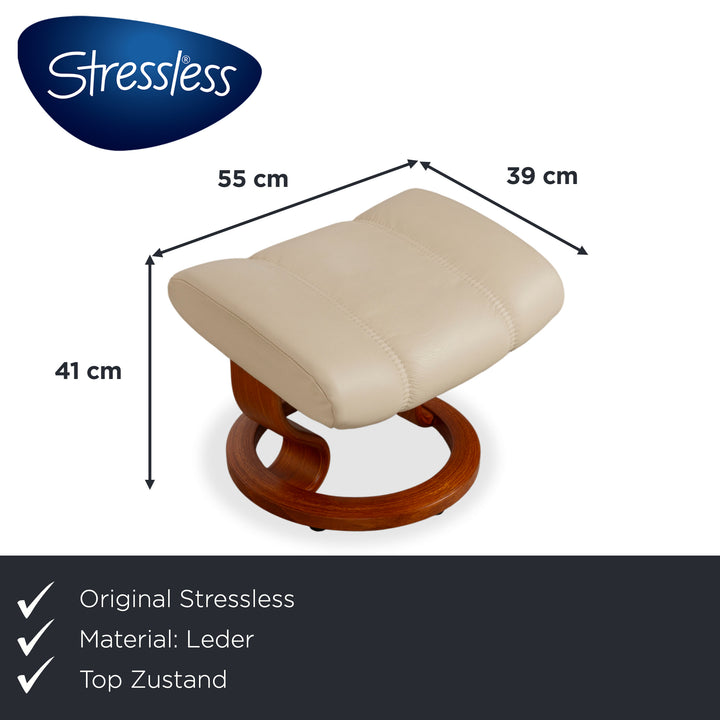 Fauteuil Stressless Consul en cuir crème beige avec pouf fonction manuelle relaxation