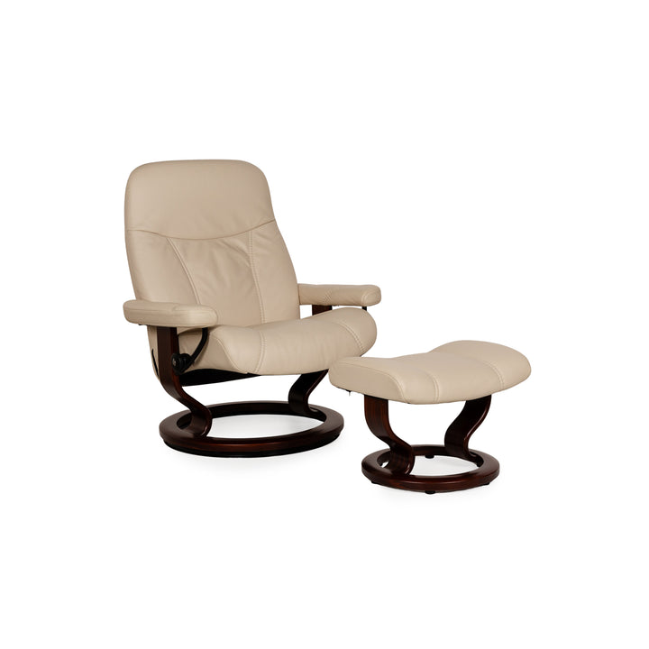 Stressless Consul Leder Sessel Creme inkl. Hocker manuelle Funktion