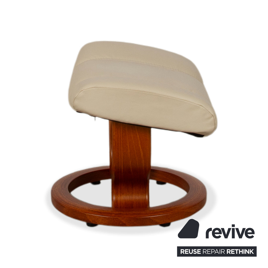 Fauteuil Stressless Consul en cuir crème beige avec pouf fonction manuelle relaxation