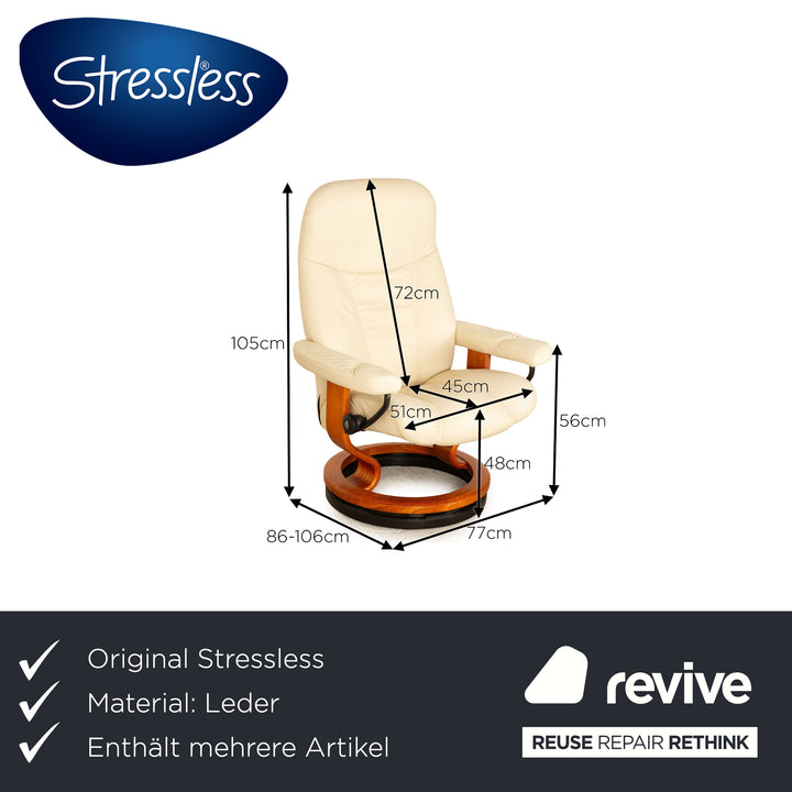 Stressless Consul leather armchair set cream size M manual function incl. stool