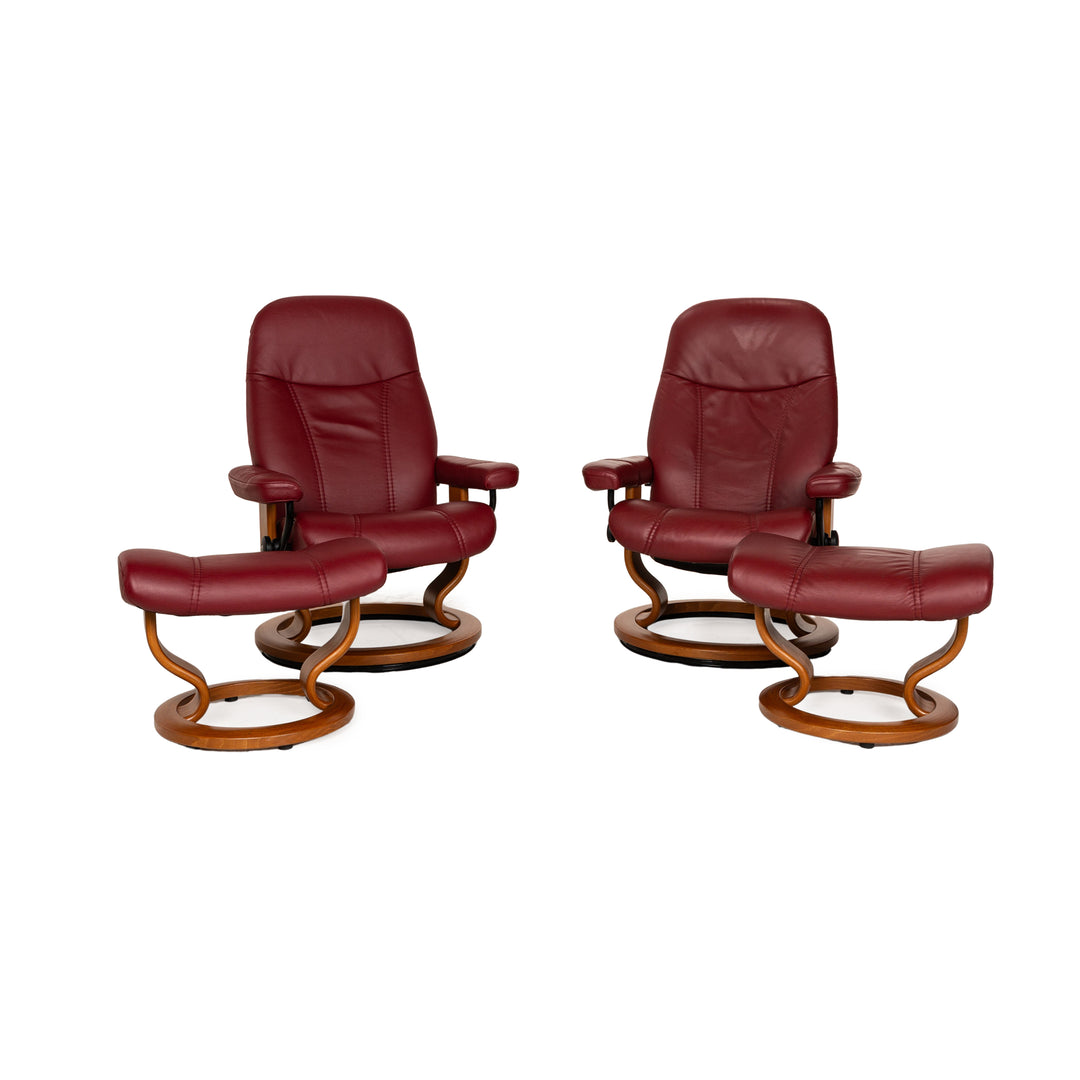 Stressless Consul Leder Sessel Garnitur Rot inkl. Hocker 2x Sessel 2x Hocker