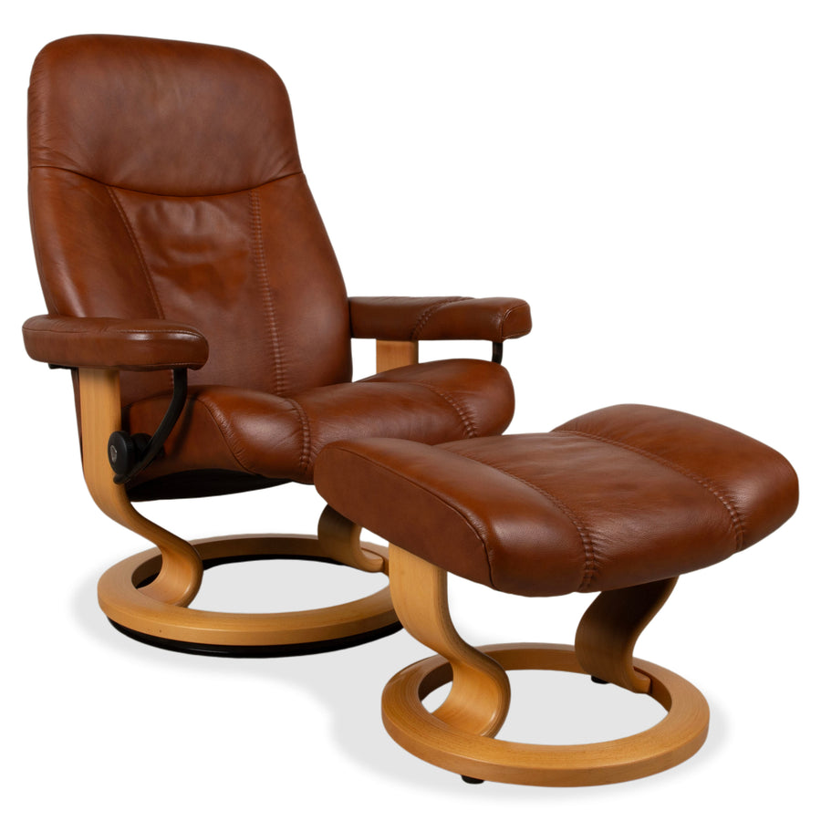 Stressless Consul Leder Sessel Braun Cognac inkl. Hocker