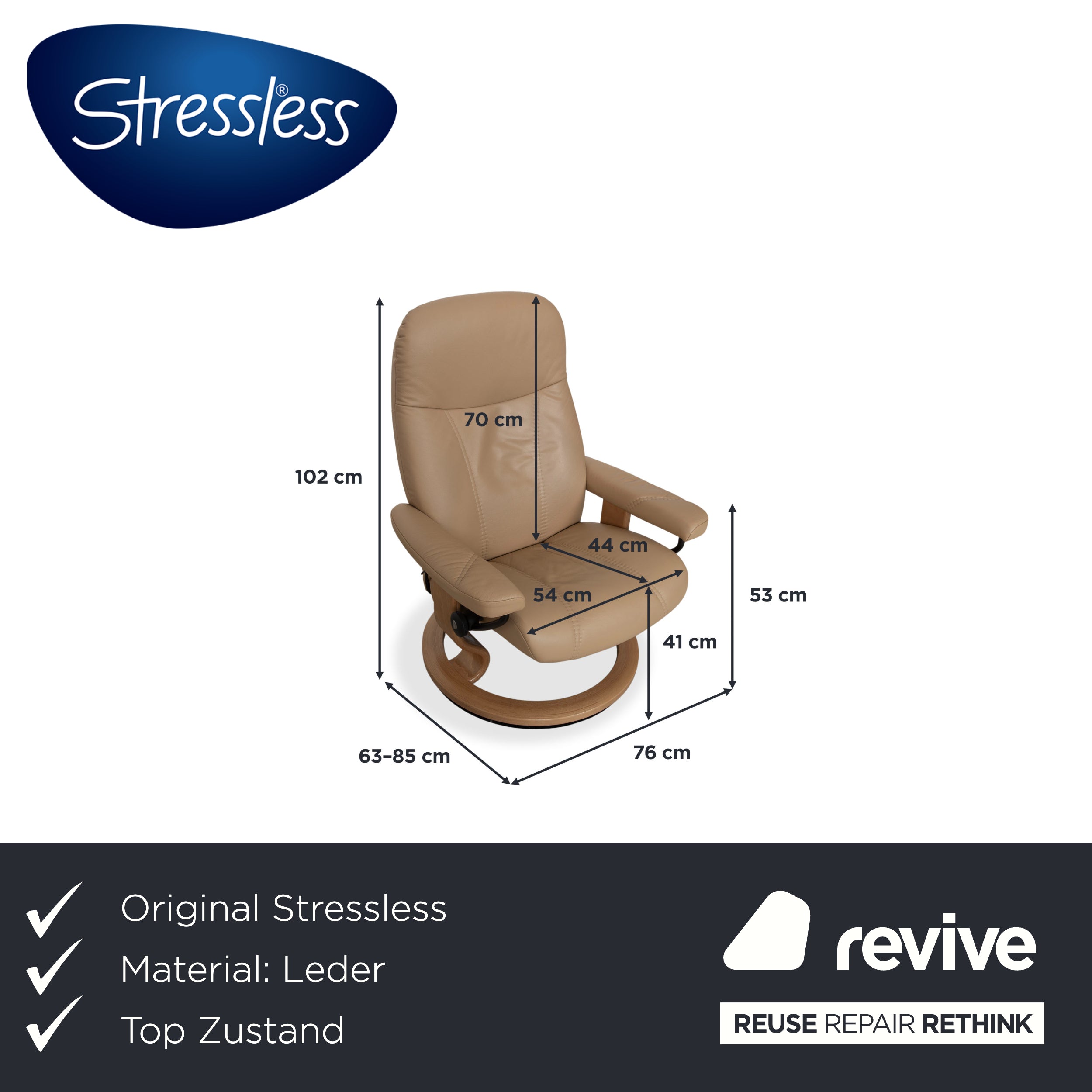 Stressless Consul Leather Recliner including Footstool Beige with Manual Reclining Function