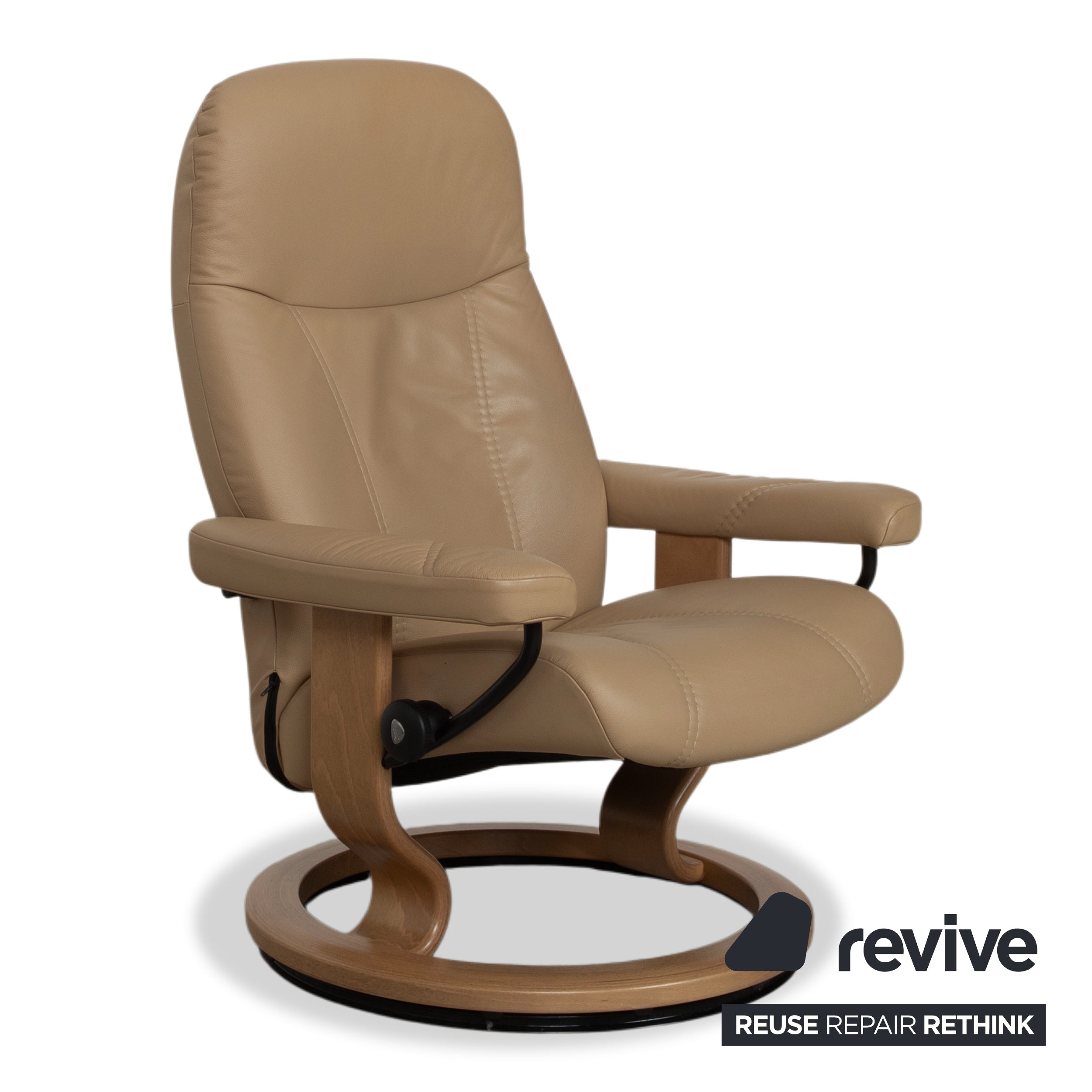 Stressless Consul Leather Recliner including Footstool Beige with Manual Reclining Function