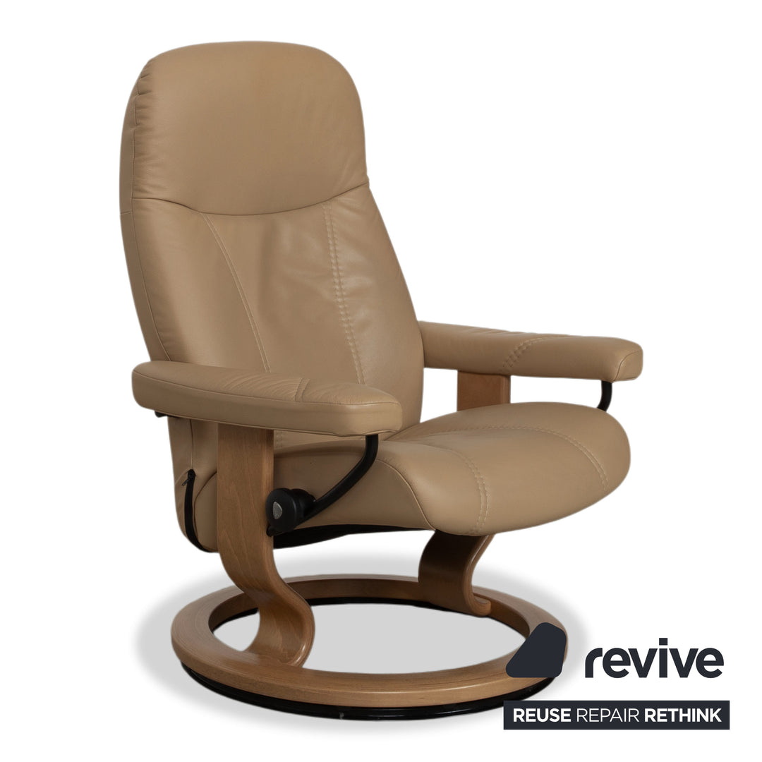 Stressless Consul Leder Sessel inkl. Hocker Beige mit manueller Relaxfunktion