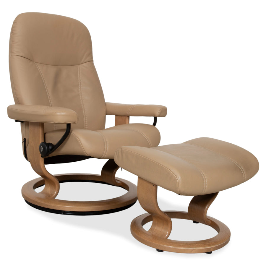 Stressless Consul Leder Sessel inkl. Hocker Beige mit manueller Relaxfunktion