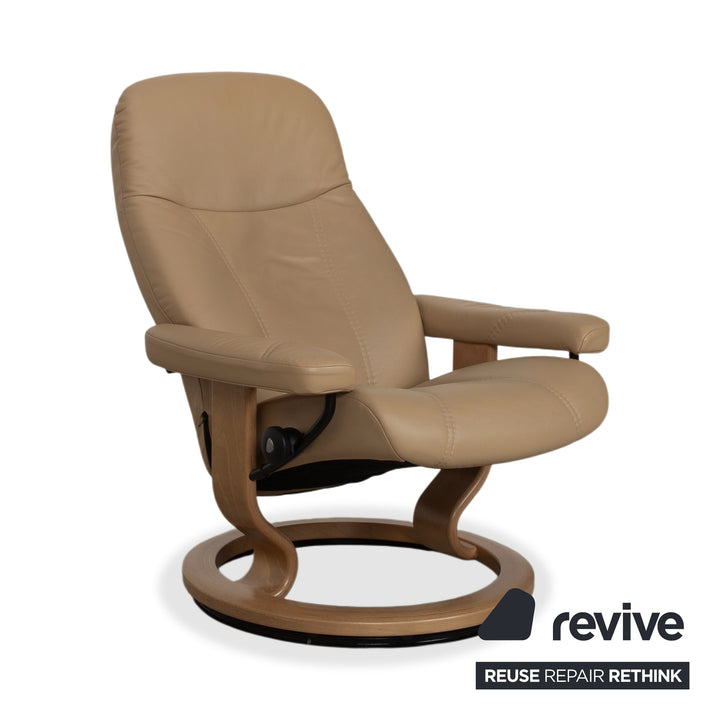 Stressless Consul Leder Sessel inkl. Hocker Beige mit manueller Relaxfunktion