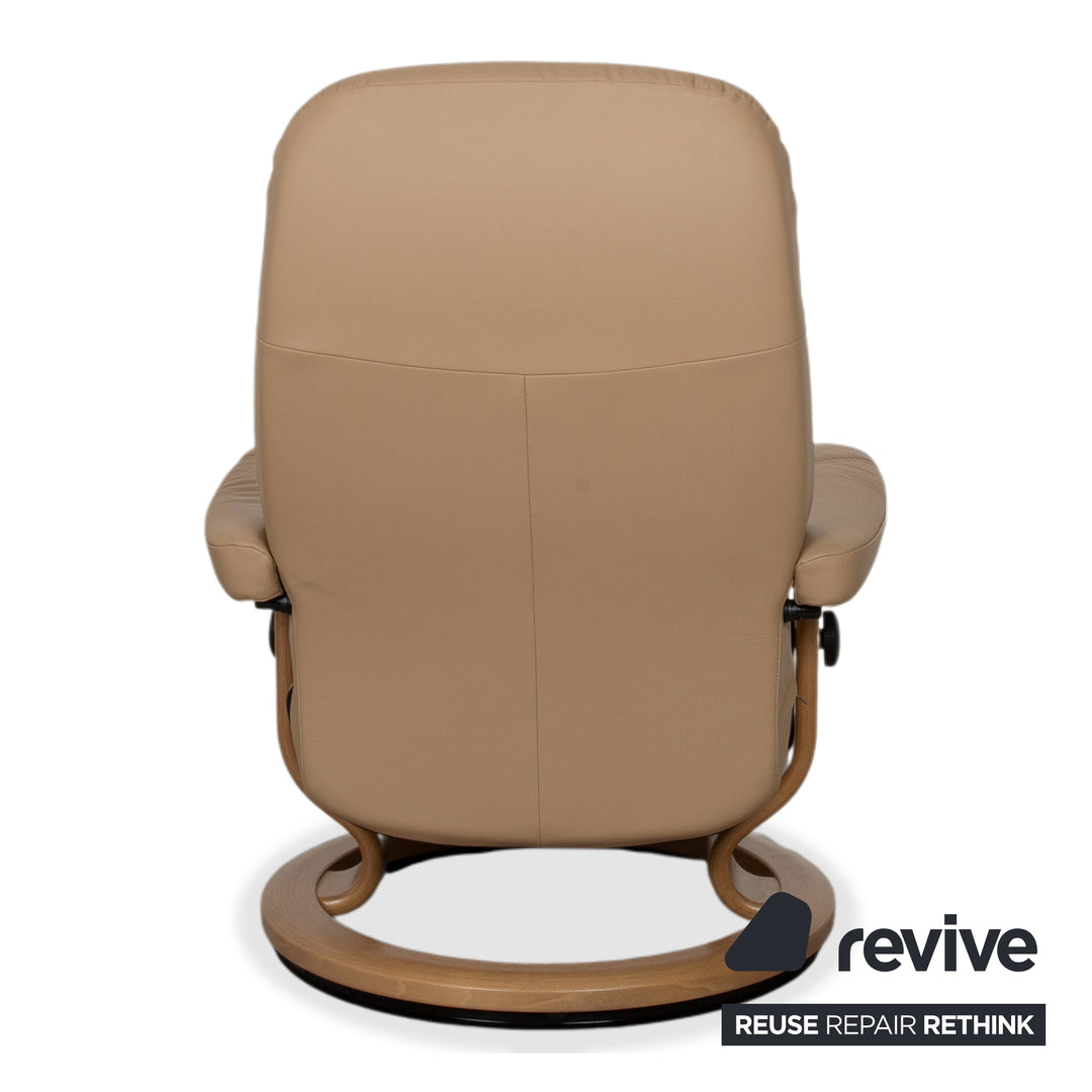 Stressless Consul Leder Sessel inkl. Hocker Beige mit manueller Relaxfunktion
