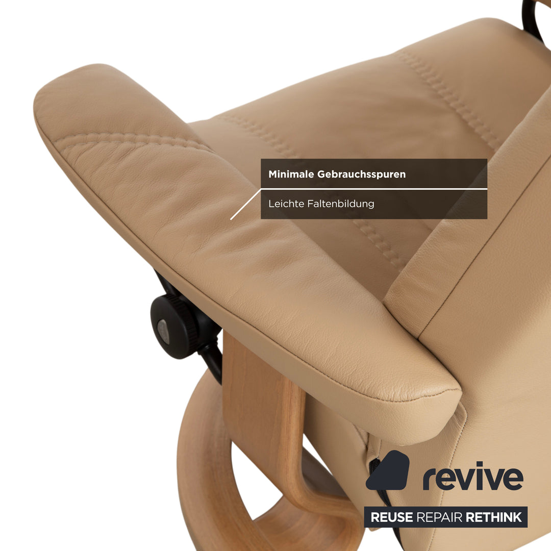 Stressless Consul Leder Sessel inkl. Hocker Beige mit manueller Relaxfunktion