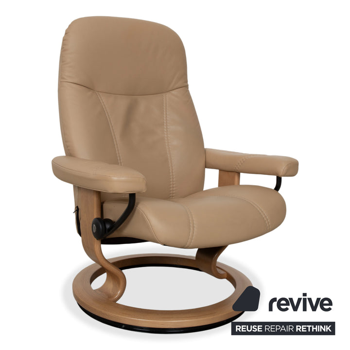 Stressless Consul Leder Sessel inkl. Hocker Beige mit manueller Relaxfunktion