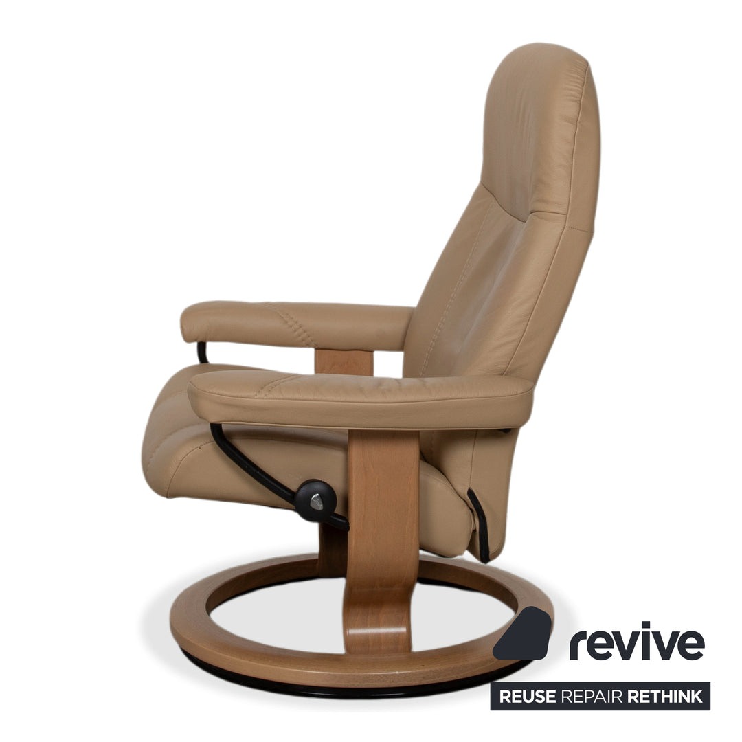 Stressless Consul Leder Sessel inkl. Hocker Beige mit manueller Relaxfunktion