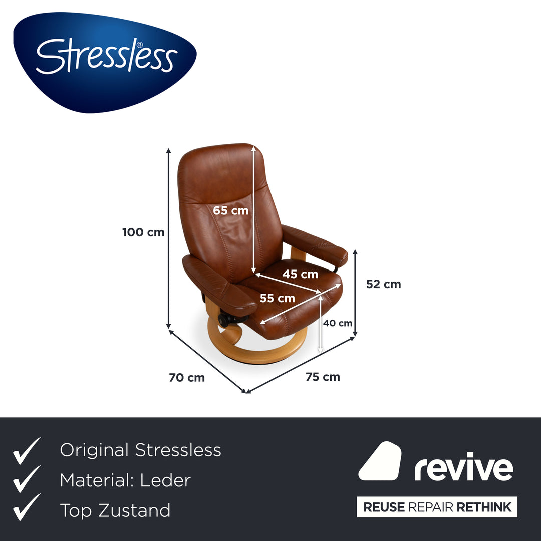 Stressless Consul Leder Sessel Braun Cognac inkl. Hocker