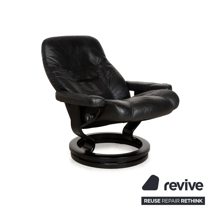 Stressless Consul Leather Armchair Black incl. Footstool manual function