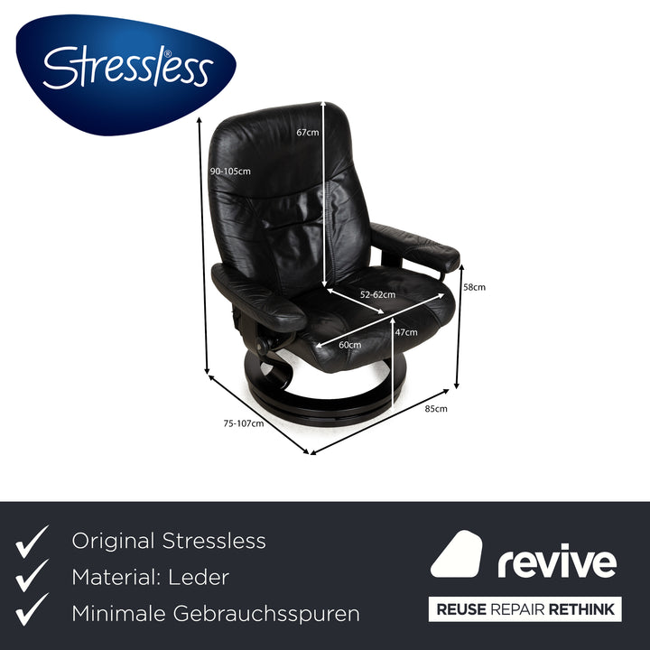 Stressless Consul Leather Armchair Black incl. Footstool manual function