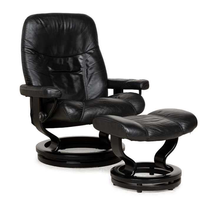 Stressless Consul Leather Armchair Black incl. Footstool manual function