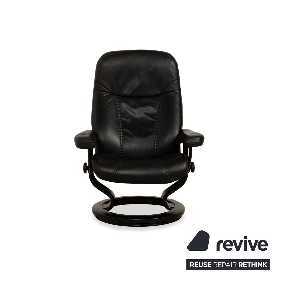 Fauteuil Stressless Consul en cuir noir, fonction manuelle, fonction inclinable
