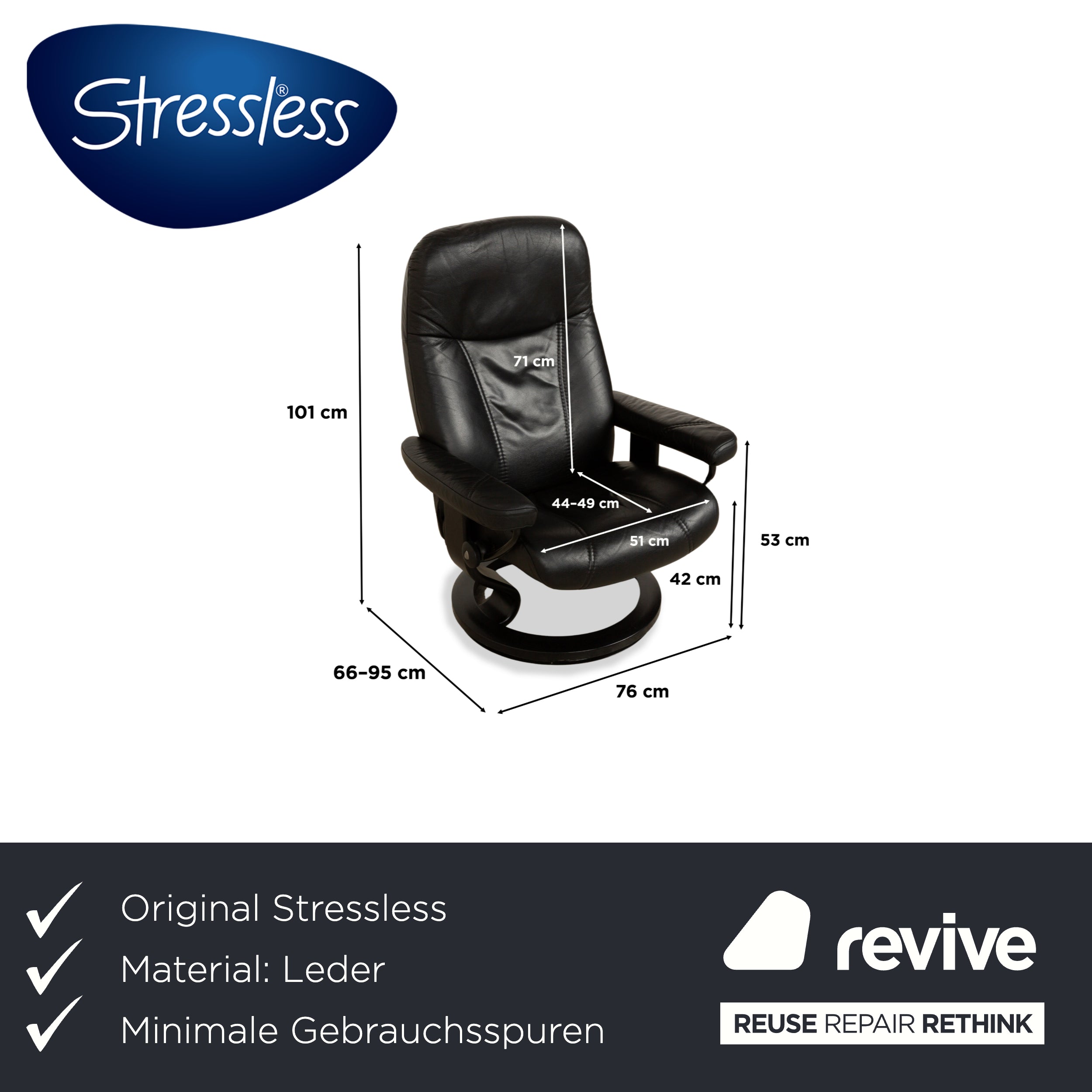 Stressless Consul Leather Armchair Black manual function reclining function