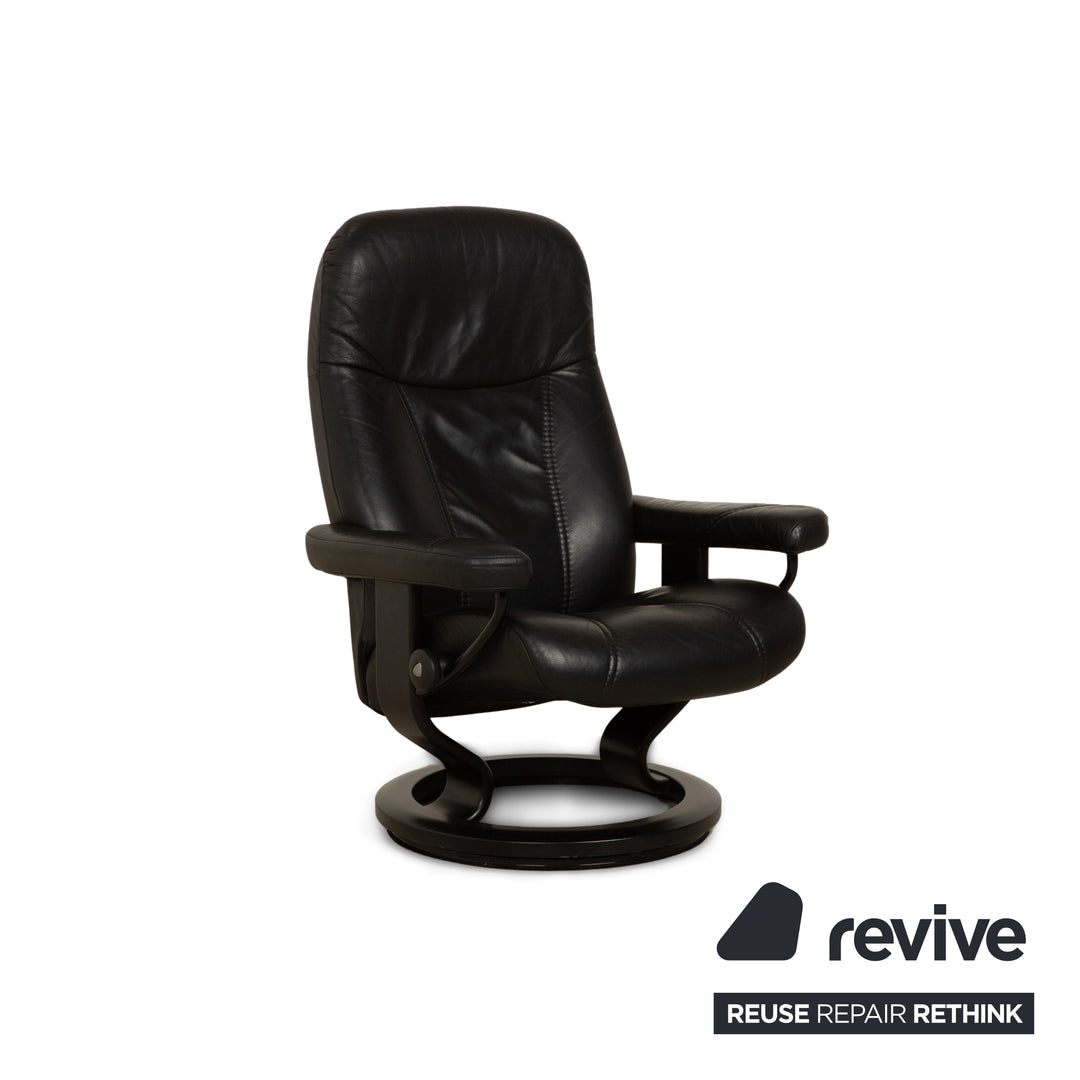 Fauteuil Stressless Consul en cuir noir, fonction manuelle, fonction inclinable