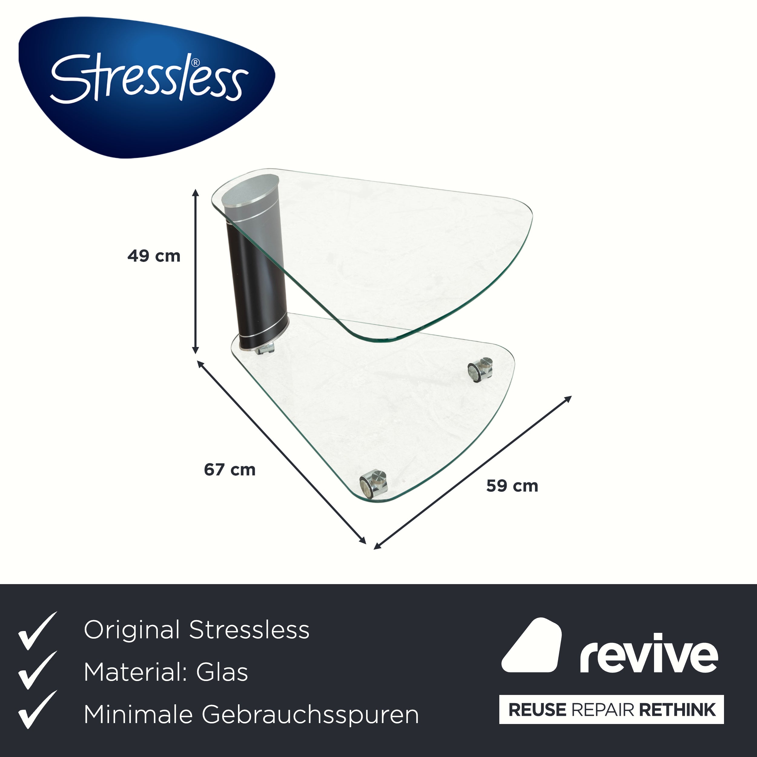 Stressless Coffee Table Glass Grey Silver Black Side Table with Rolling Function