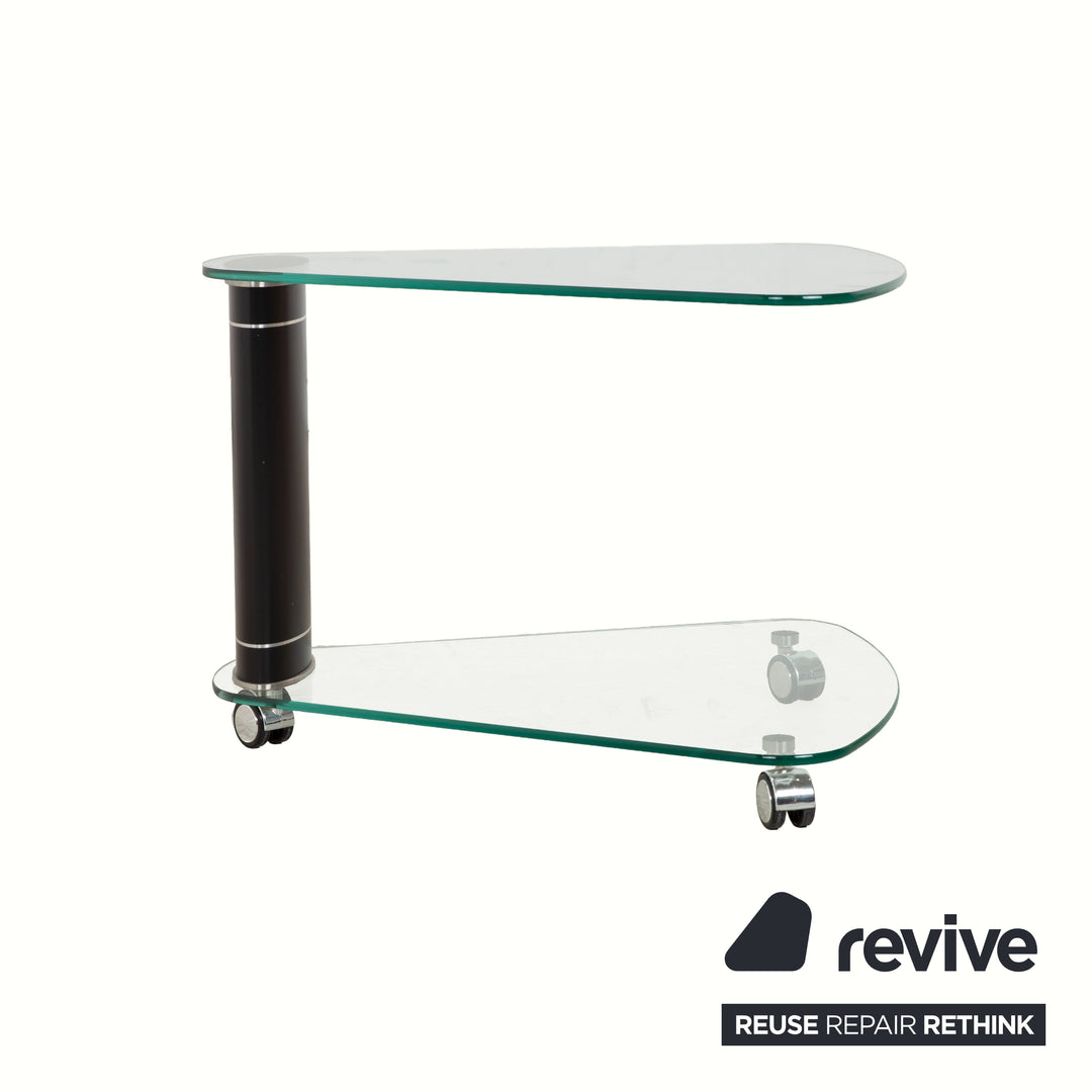 Table basse Stressless en verre gris argent noir, table d'appoint avec fonction de roulement
