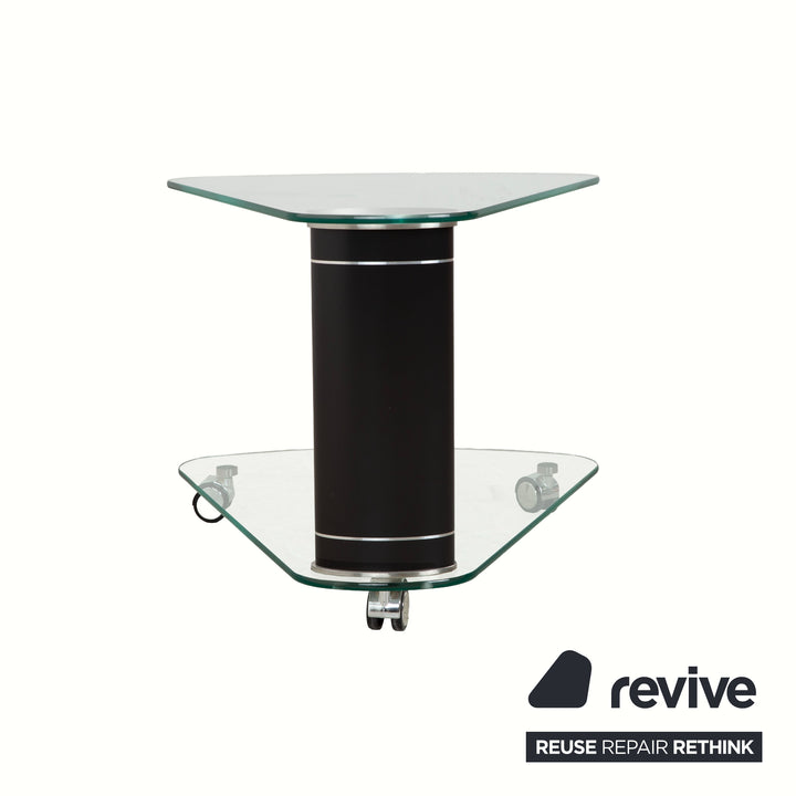 Table basse Stressless en verre gris argent noir, table d'appoint avec fonction de roulement