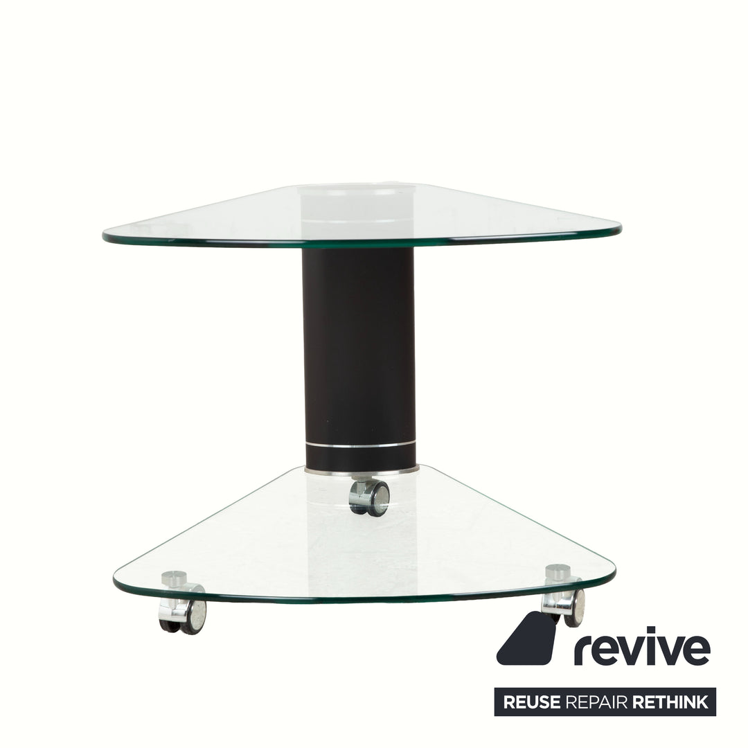 Table basse Stressless en verre gris argent noir, table d'appoint avec fonction de roulement