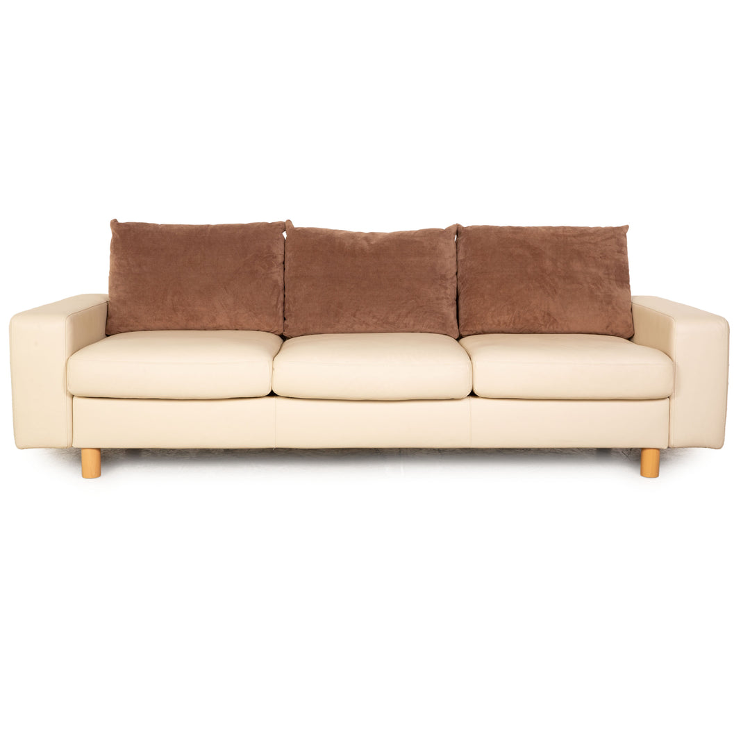 Stressless E200 Leather Three Seater Cream Sofa Couch