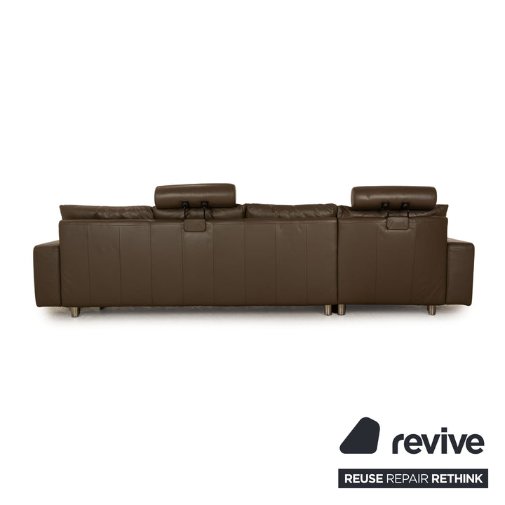 Stressless E200 Leder Ecksofa Braun Dunkelbraun Khaki Recamiere Links Sofa Couch