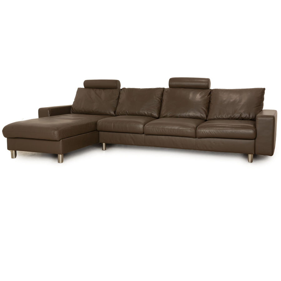 Stressless E200 Leather Corner Sofa Brown Dark Brown Khaki Recamiere Left Sofa Couch
