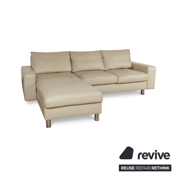 Stressless E200 Leder Ecksofa Creme Recamiere Links Sofa Couch inklusive Hocker