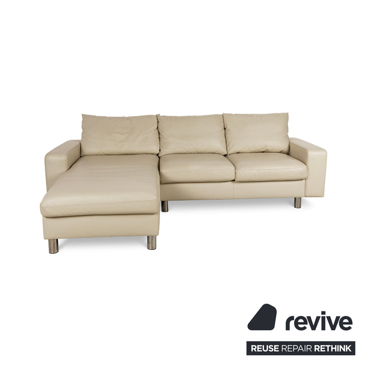 Stressless E200 Leder Ecksofa Creme Recamiere Links Sofa Couch inklusive Hocker