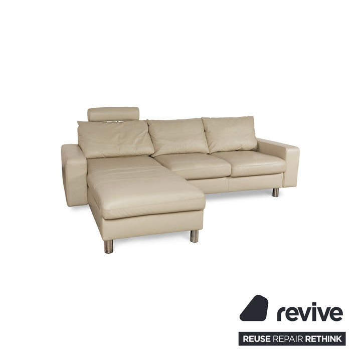 Stressless E200 Leder Ecksofa Creme Recamiere Links Sofa Couch inklusive Hocker