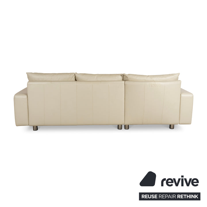 Stressless E200 Leder Ecksofa Creme Recamiere Links Sofa Couch inklusive Hocker