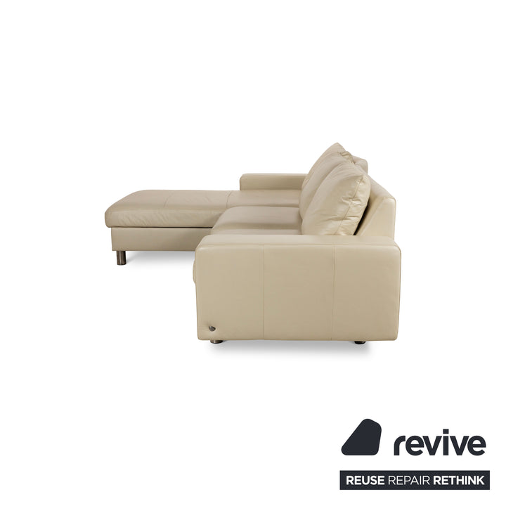 Stressless E200 Leder Ecksofa Creme Recamiere Links Sofa Couch inklusive Hocker