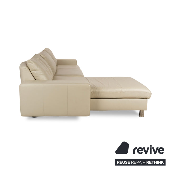 Stressless E200 Leder Ecksofa Creme Recamiere Links Sofa Couch inklusive Hocker