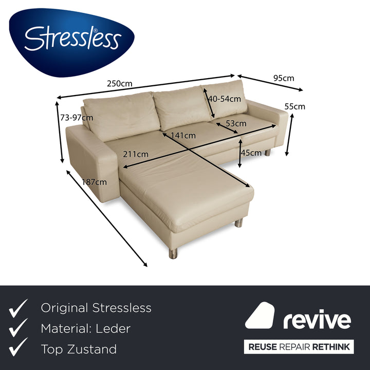 Stressless E200 Leder Ecksofa Creme Recamiere Links Sofa Couch inklusive Hocker