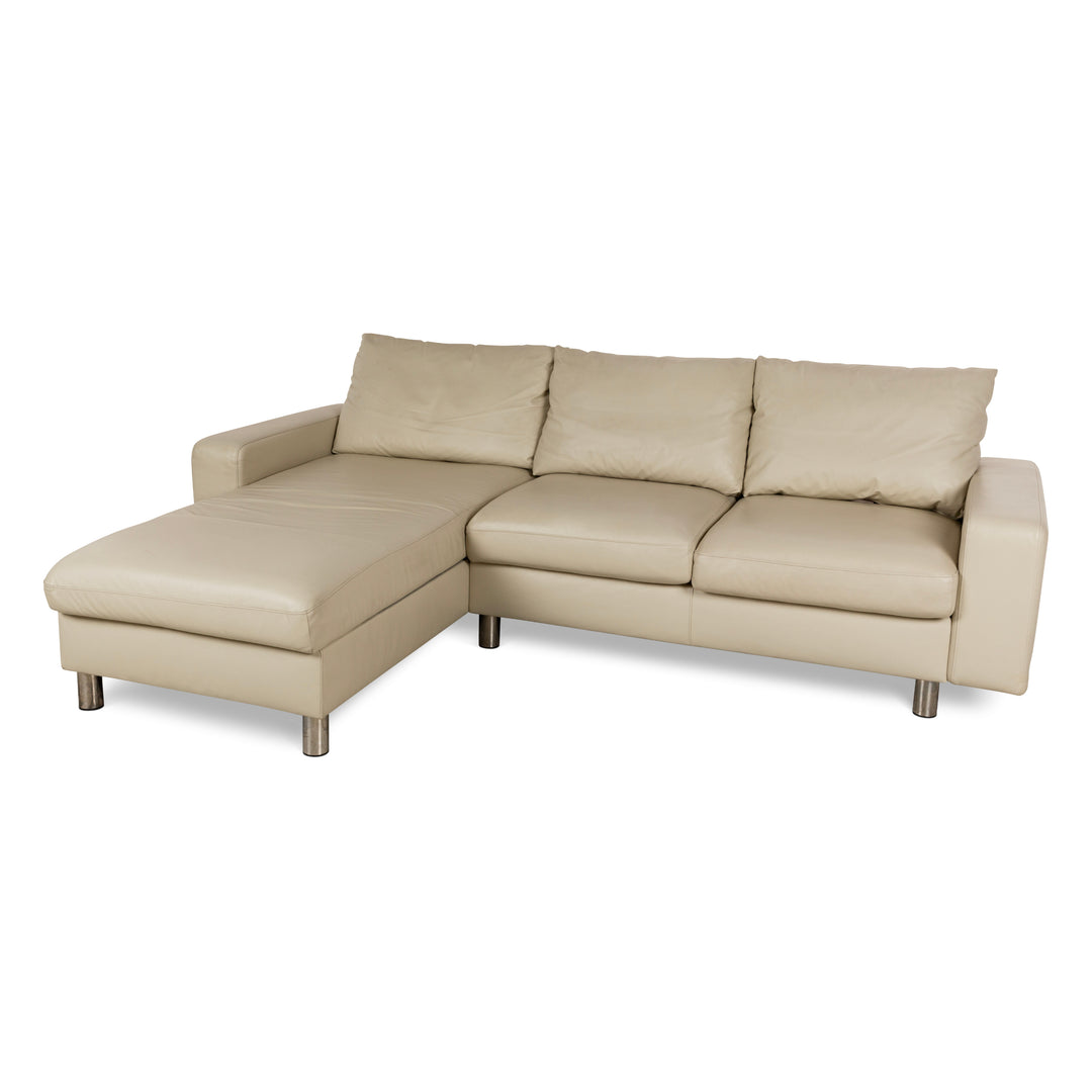 Stressless E200 Leder Ecksofa Creme Recamiere Links Sofa Couch inklusive Hocker