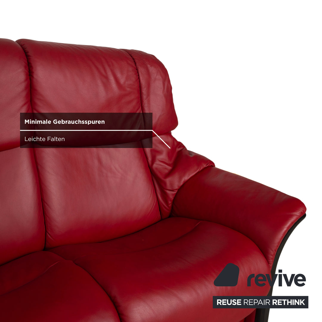 Stressless Eldorado three-seater leather sofa, cherry red, beech wood, wenge stained, manual function