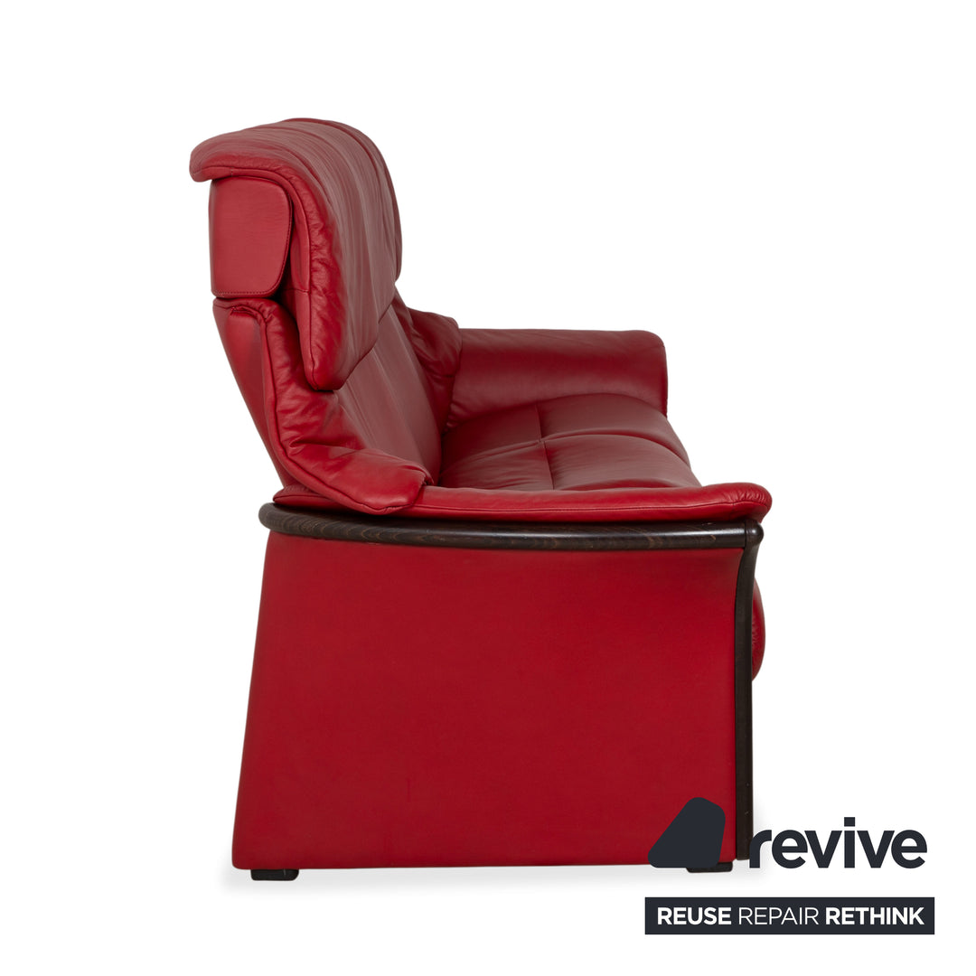 Stressless Eldorado three-seater leather sofa, cherry red, beech wood, wenge stained, manual function