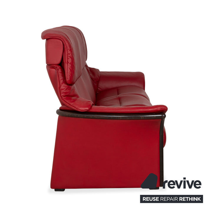 Stressless Eldorado three-seater leather sofa, cherry red, beech wood, wenge stained, manual function