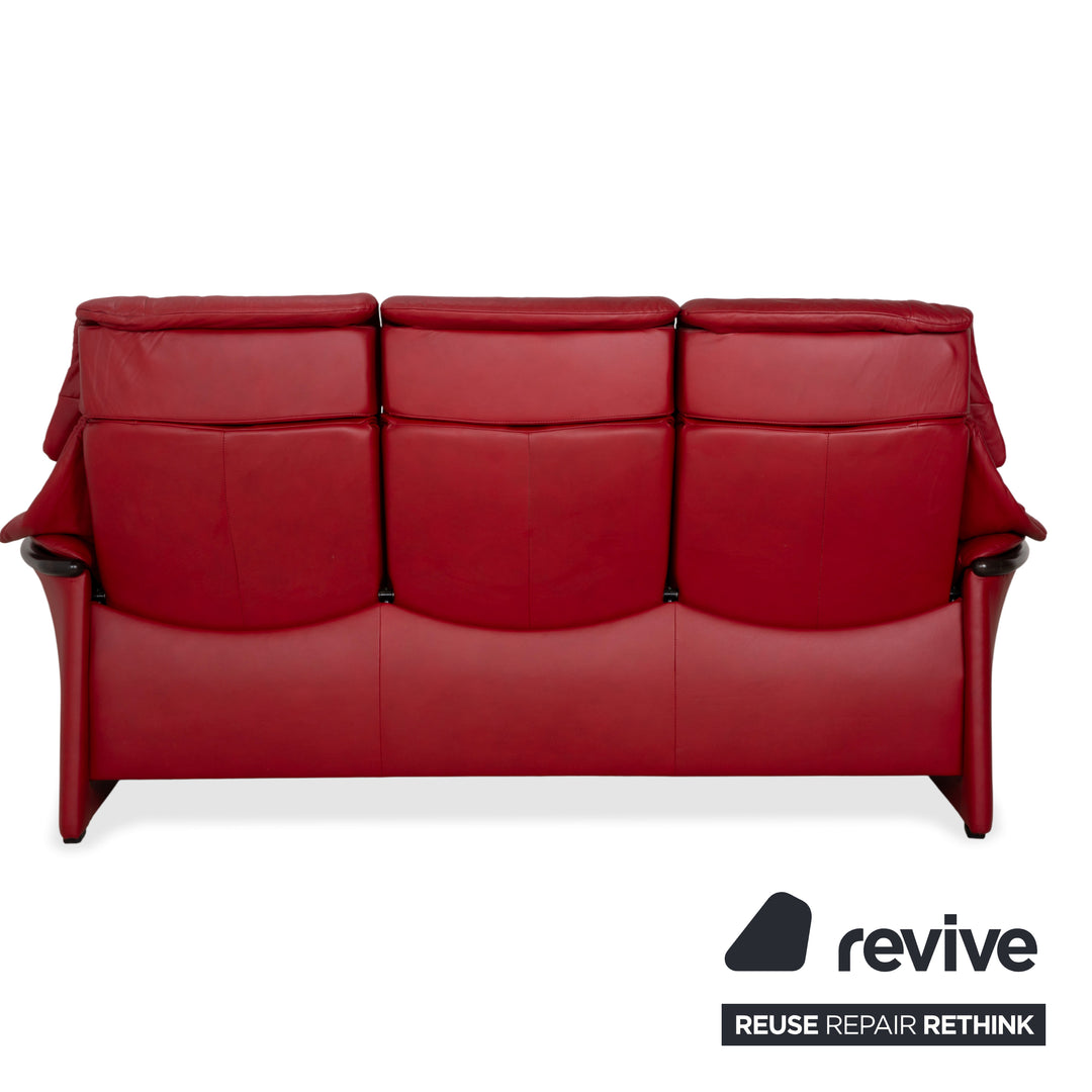 Stressless Eldorado three-seater leather sofa, cherry red, beech wood, wenge stained, manual function