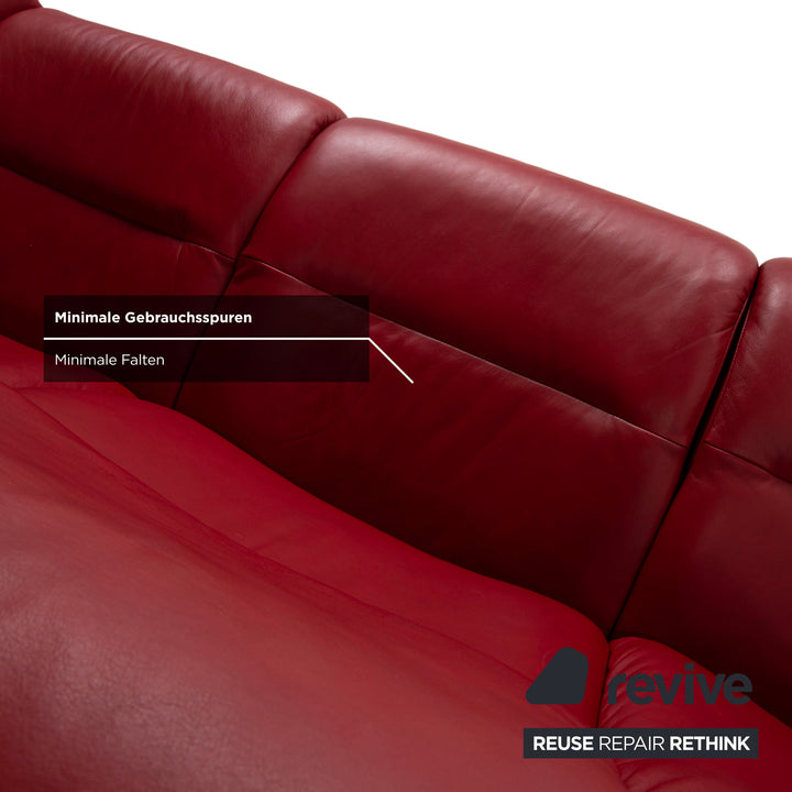 Stressless Eldorado three-seater leather sofa, cherry red, beech wood, wenge stained, manual function