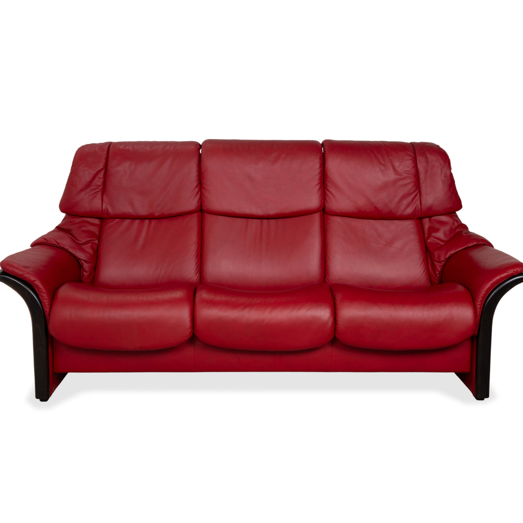 Stressless Eldorado three-seater leather sofa, cherry red, beech wood, wenge stained, manual function